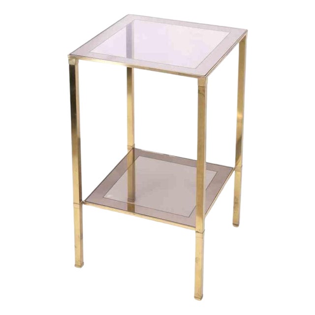 Vintage Brass Bedside Table with Glass Shelves, Italy, 1970s For Sale