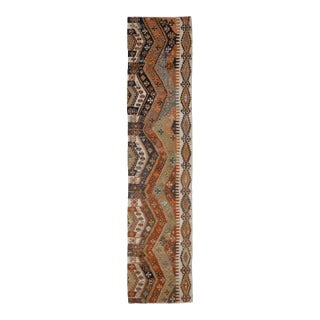 1970s Vintage Handmade Wool Cotton Orange Runner Rug For Sale