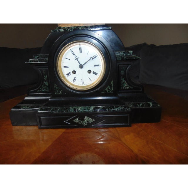 Pre-war fireplace clock, marble base, sailor on top, bronze-plated zinc, dimensions: height 63 cm, width 38.5 cm, depth...