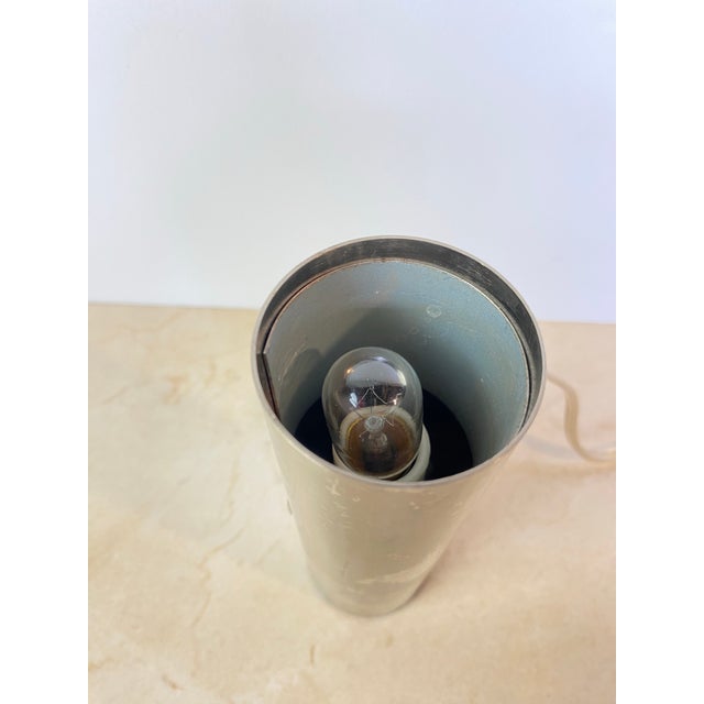 Silver Vintage Mid-Century Modern Brushed Metal Cylinder Accent Uplight Lamp For Sale - Image 8 of 11