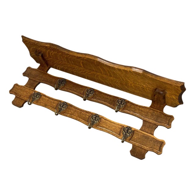 French 7 Hook Ornate Carved Coat Plate Rack For Sale