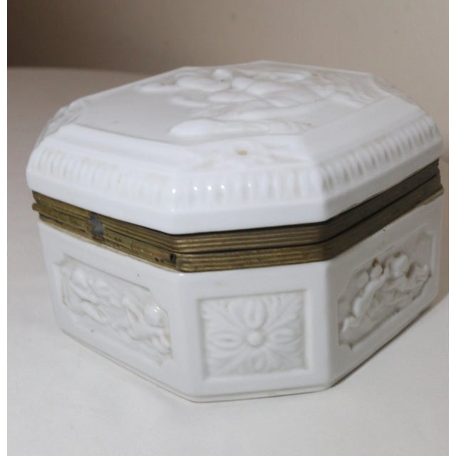 Large Antique Porcelain Figural Dresser Vanity Relief Casket Jewelry Box Jar For Sale - Image 11 of 12