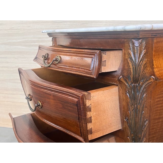 Brown Pair of French Carved Nightstands With Three Drawers and Marble Top For Sale - Image 8 of 10