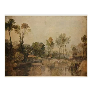 1960 After Joseph Turner, "House Beside River, With Trees and Sheep", Vintage First Limited Edition Print