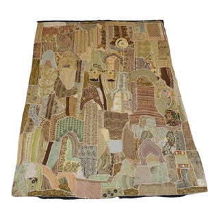 Indian Gold and Tan Patchwork with Mirrors Wall Hanging or Wall Tapestry For Sale