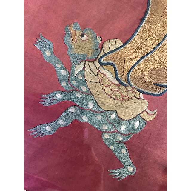 Antique Chinese Mythological Wall Hangings, Metallic Embroidered