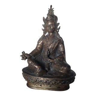 Vintage Sino-Tibetan Cast Bronze Guardian King or Deity Sculpture on Lotus Base For Sale