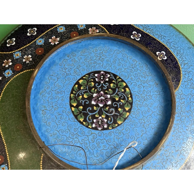 Monumental Japanese Cloisonne Enamel Charger Cranes Attributed, Hayashi Kodenji For Sale - Image 14 of 18