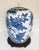 1950s Vintage Chinese Blue & White Porcelain Ginger Jar With Birds & Bamboo, Wood Stand For Sale - Image 5 of 10