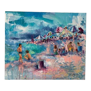 Mid 20th Century Expressionist Coastal Scene Oil Painting