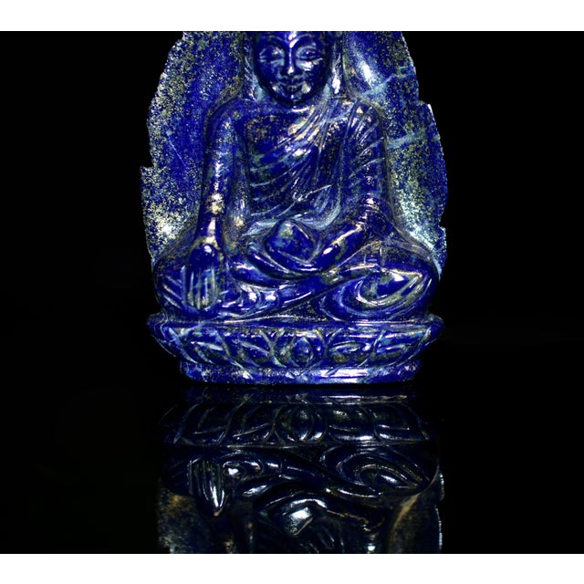 Blue Lapis Lazuli Buddha Bodhi Leaf Indian Finely Carved Blue Natural Gemstone For Sale - Image 8 of 8