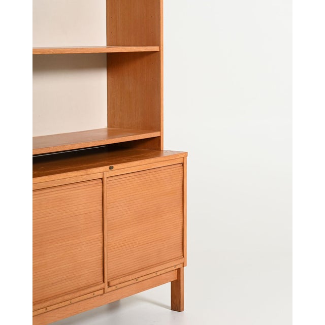 Wood Vintage Oak Bookcase with Shutter Doors, 1960s For Sale - Image 7 of 10