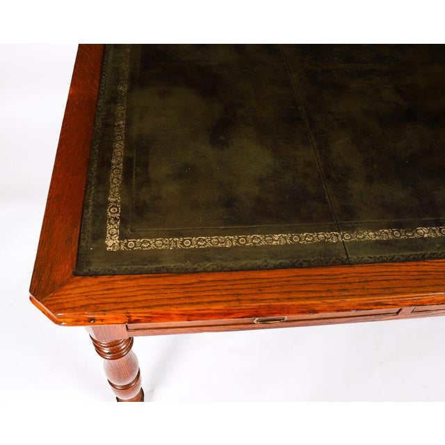 Antique Victorian 6 Drawer Oak Partners Writing Table Desk C1850 19th Century For Sale - Image 3 of 18