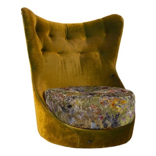 Cocoa Island Swivel Lounge Chair in Yellow, Golden and Green Upholstery from Bretz For Sale