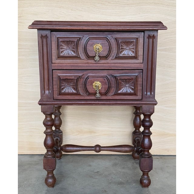 Antique Spanish Nightstands with Two Drawers and Iron Hardware, 1890, Set of 2 For Sale - Image 6 of 9