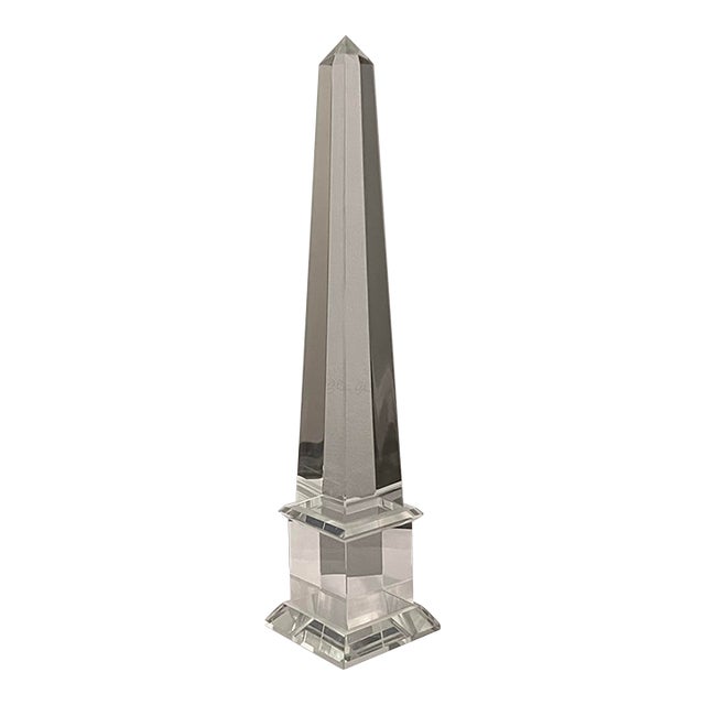 Large Vintage French Crystal Glass Obelisk For Sale