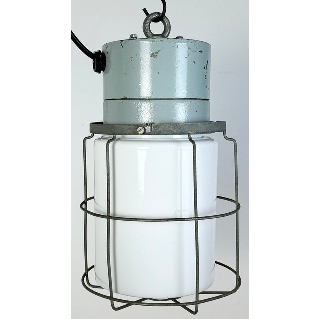 1970s Industrial Aluminium Cage Light with Milk Glass from Elektrosvit, 1970s For Sale - Image 5 of 15