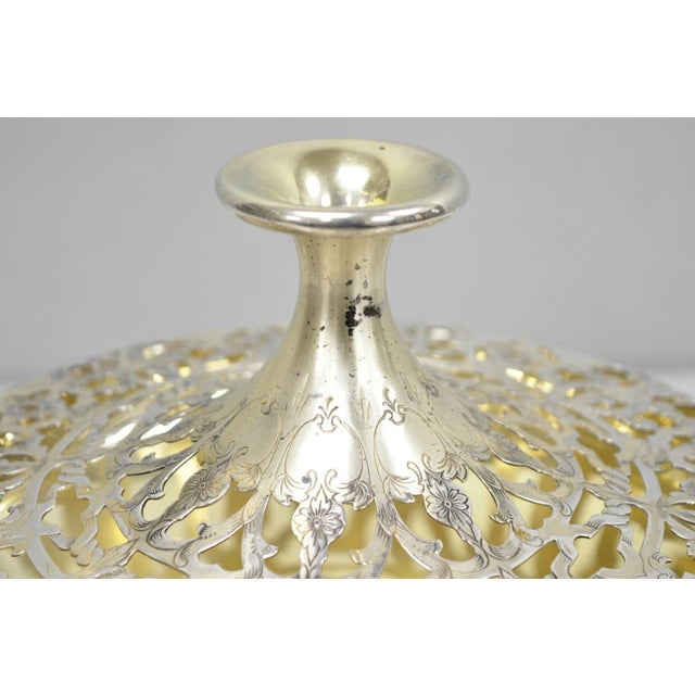 Vintage Victorian Silver Plated Flower Frog Flower Arranger Vase W Pedestal Base For Sale - Image 12 of 16