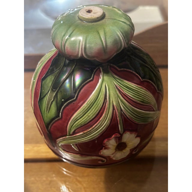 Small Art Nouveau Majolica Lampshade with Raised Floral Decoration, 1890s For Sale - Image 4 of 18
