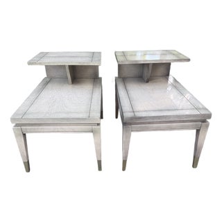 Pair of 1958 Lane Mid-Century Modern Two-Tier Step End Tables With Brass Sabots For Sale