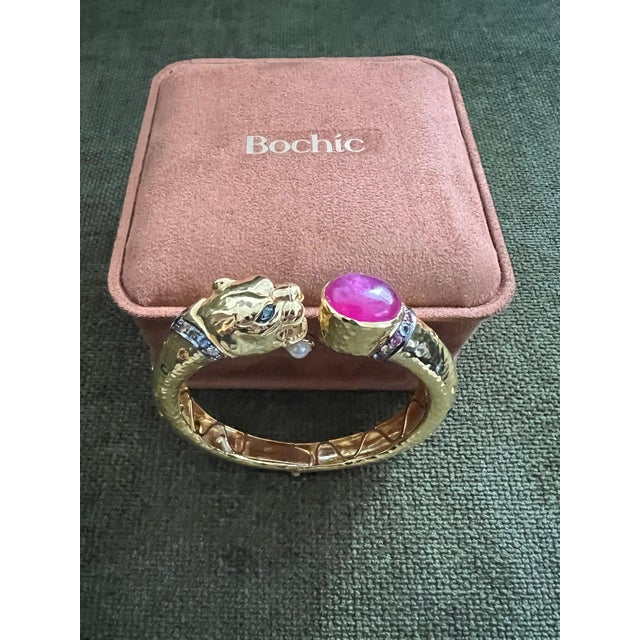 Late 20th Century Bochic “Orient” Vintage Ruby & Multi Sapphire Dragon Bangle In 18K Gold & Silver For Sale - Image 5 of 17