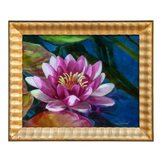 Vintage Original Oil Painting of a Lotus For Sale
