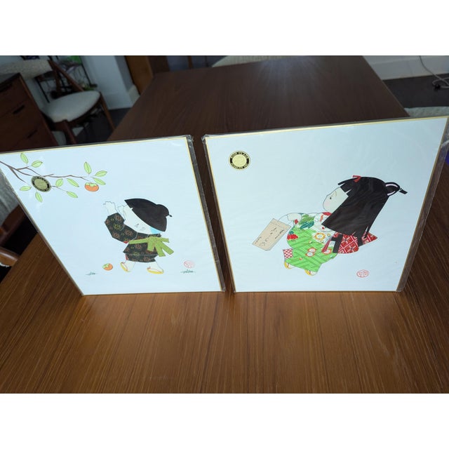 Textile 1970s Japanese Nishijin Silk Oshie Fabric Collage Shikishi Art Boards - Pair For Sale - Image 7 of 11