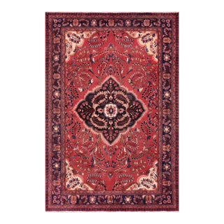 Medallion Persian Tabriz Red/Blue Wool Rug - 7'5'' X 10'3'' For Sale