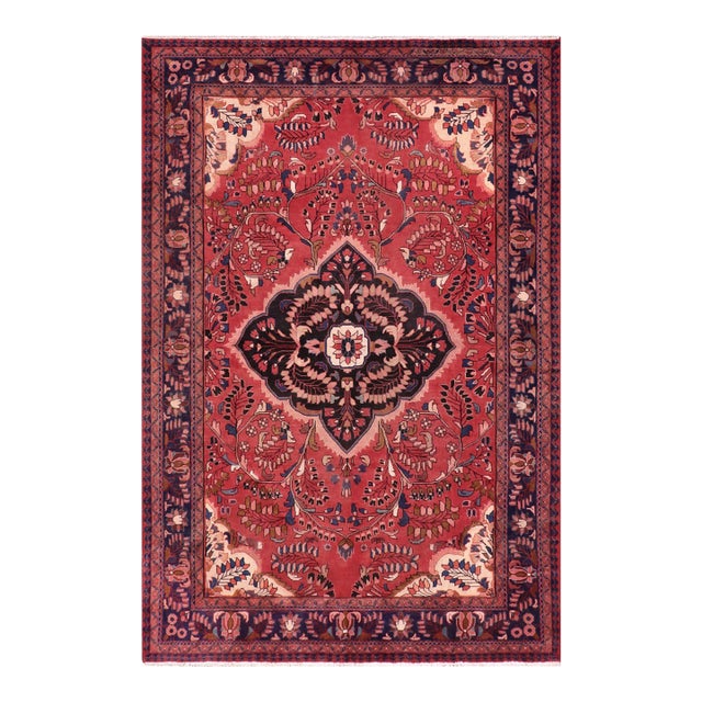 Medallion Persian Tabriz Red/Blue Wool Rug - 7'5'' X 10'3'' For Sale