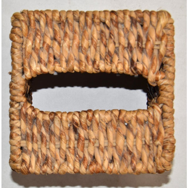 Vintage Natural Fiber Handwoven Seagrass Tissue Box Cover Bohemian For Sale - Image 9 of 13