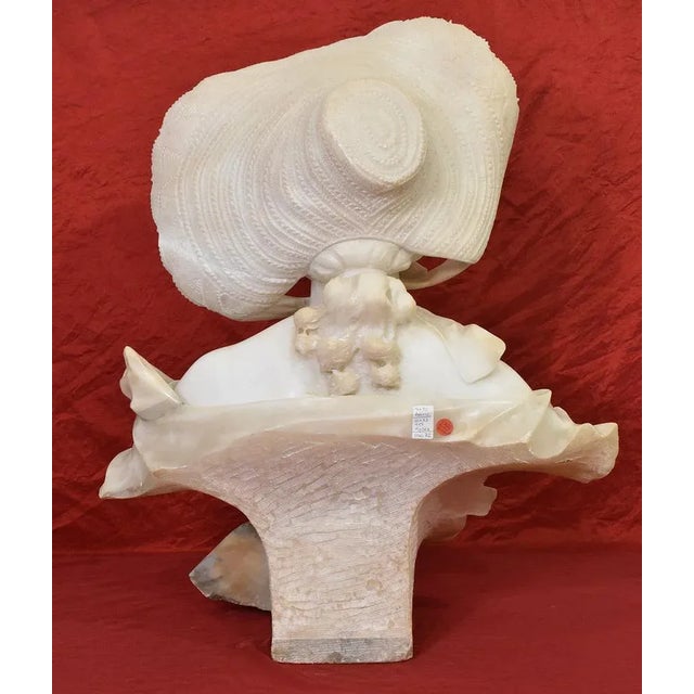 Galileo Pochini, Bust of Young Girl with Hat, 19th Century, Marble and Alabaster For Sale - Image 10 of 11