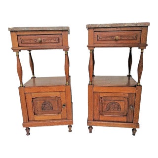 Antique 1920s Marble Top Pair of Nightstands Nightstands, End Tables, Bedstands For Sale