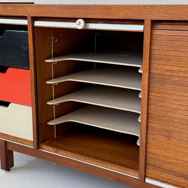 1950s Mid Century Walnut Roll Up Credenza For Sale - Image 4 of 12