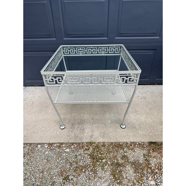 Vintage Meadowcraft Greek Key Outdoor Wrought Iron Patio Seating & Tables, Attributed -Set of Six For Sale - Image 10 of 16