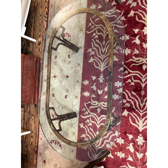 Elegant Oval Gilded Iron and Thick Glass Coffee Table For Sale - Image 4 of 9