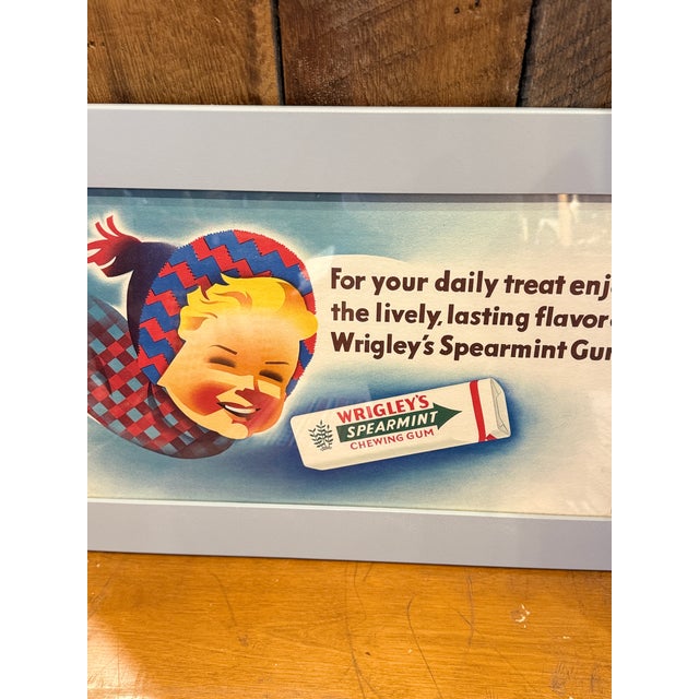 1940s Vintage Wrigley’s Spearmint Chewing Gum Advertising Sign Framed C1940 For Sale - Image 5 of 5