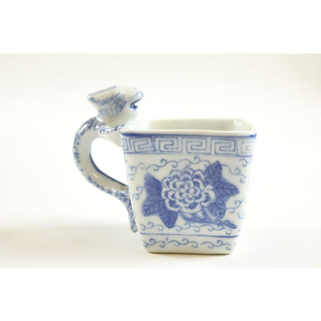 Chinese Mid 20th Century Chinese Blue Dragon White Ceramic Squarecup For Sale - Image 3 of 4
