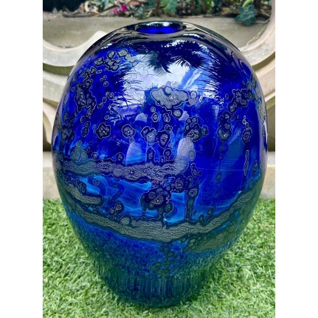 Rare Large Kent F. Ipsen Cobalt Blue Studio Glass Vase, Signed & Dated 1977 – Richmond Va • 15¼" For Sale - Image 9 of 18