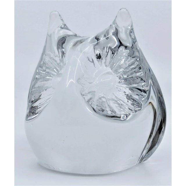 Mid-Century Modern Daum of France Owl Head Glass Crystal Paperweight For Sale - Image 3 of 12