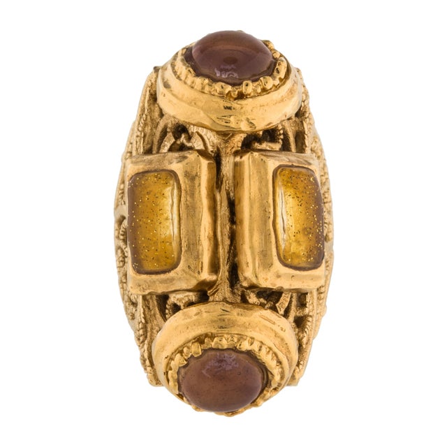 From the Chanel Pre-Fall Act I 2011 Collection. - Gold-plated Chanel ring - featuring gripoix glass accents at center -...