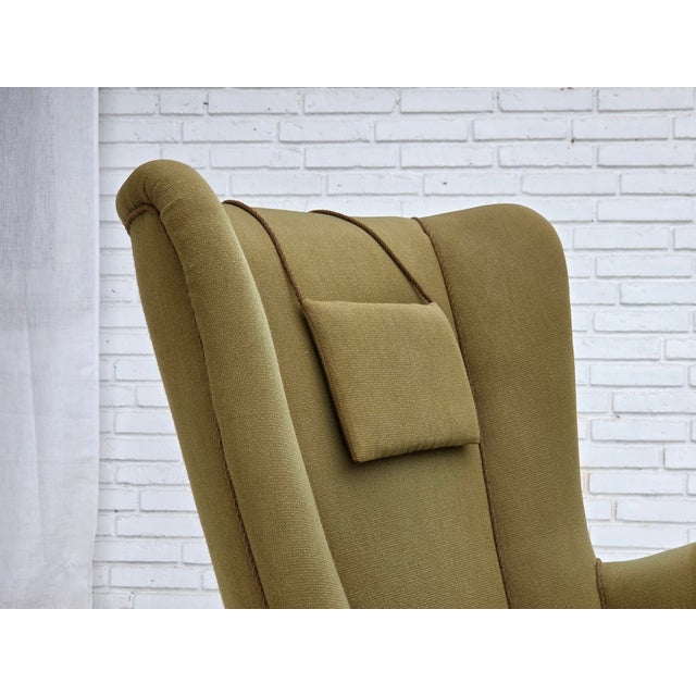 Wood Danish Highback Armchair in Green Furniture Wool, 1960s For Sale - Image 7 of 18