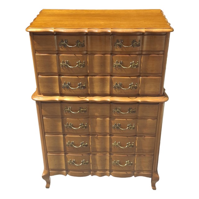 Mid 20th Century Permacraft Provincial Style Cherry Chest on Chest of Drawers For Sale