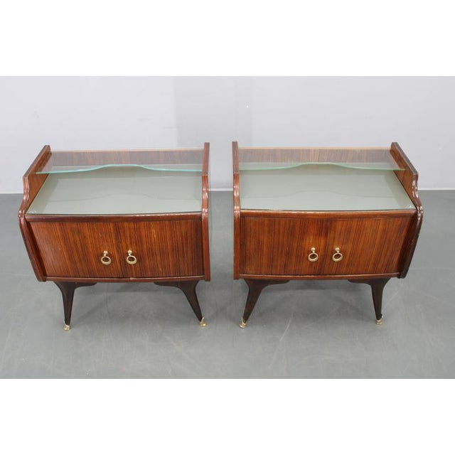 Mid-Century Modern Italian Bedside Tables with Glass Tops, 1950s, Set of 2 For Sale - Image 3 of 17