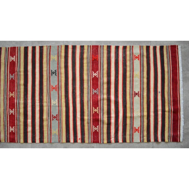 Ruby Red 1940s Vintage Turkish Hand Woven Kilim Runner - 2′10″ × 19′3″ For Sale - Image 8 of 11