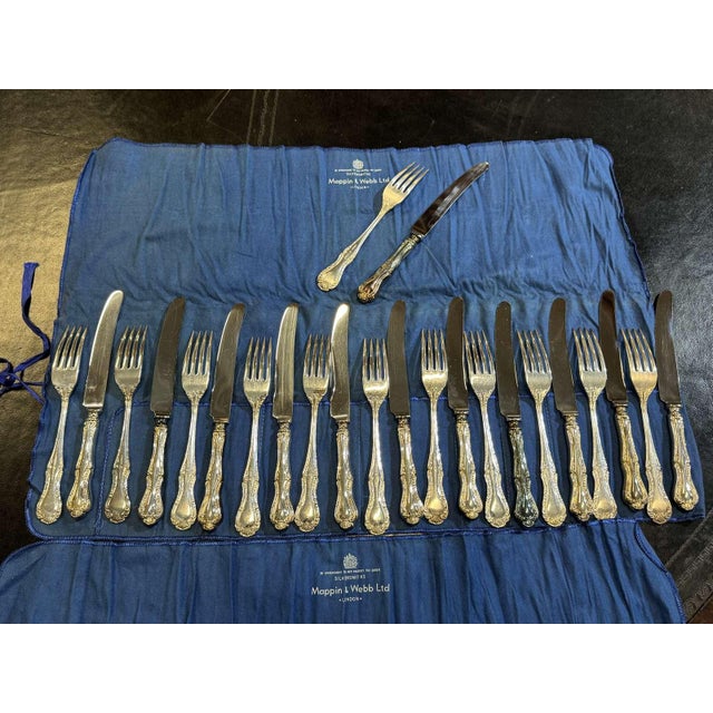 Vintage Russell Pattern Silver-Plated Knife and Fork by Mappin & Webb, Set of 24 For Sale - Image 3 of 4
