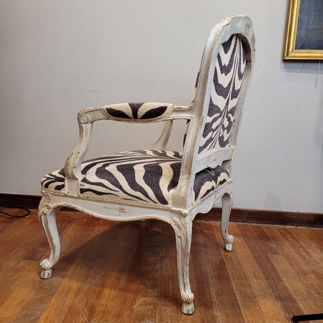 Louis XV Armchairs in Polychrome Wood with Zebra-Print Upholstery, France, 1790s, Set of 2 For Sale - Image 15 of 18