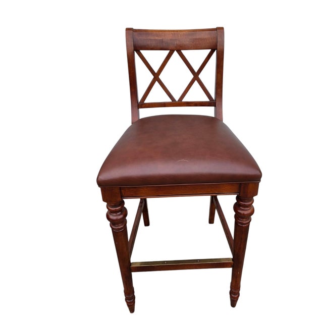 1990s Pair of Vintage Ethan Allen British Classics Crossback Barstools Armchairs Empire Style For Sale - Image 5 of 14