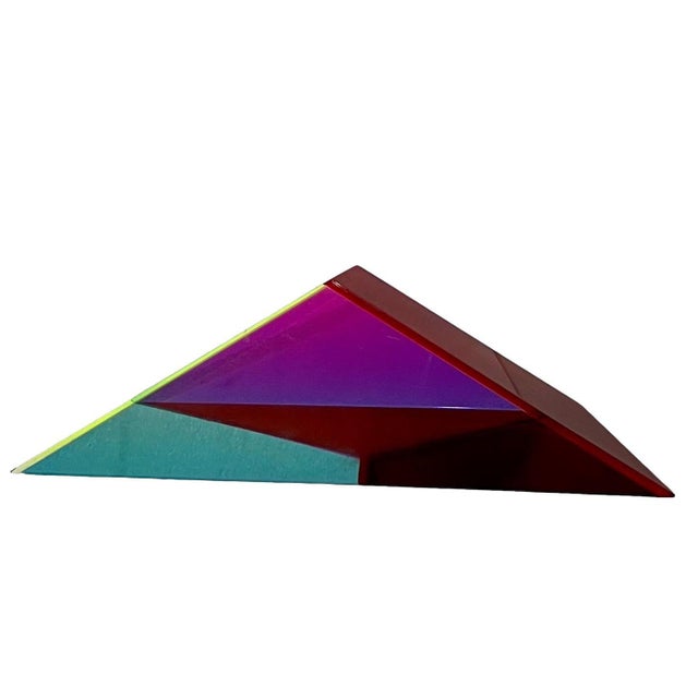 Vasa Velizar Mihich, Hand Signed Dated 1993 Colorful Acrylic Vasa Laminated Lucite Triangle Sculpture, 1993 For Sale - Image 10 of 18