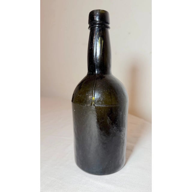 Rare Antique 18th Century Handmade 4 Part Mold Blown Green Whiskey Glass Bottle For Sale In New York - Image 6 of 9
