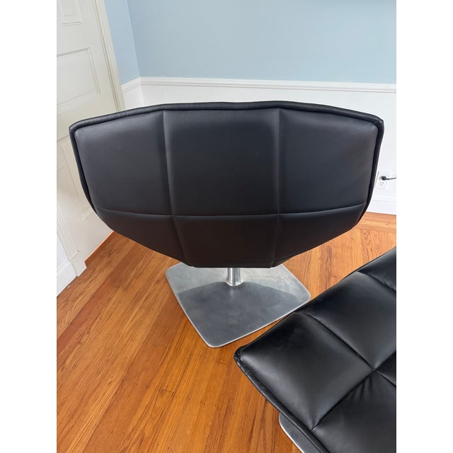 Jehs+Laub Pedestal Lounge & Ottoman- 2009 ottoman and chair have signed plates.In good Black Leather in excellent...